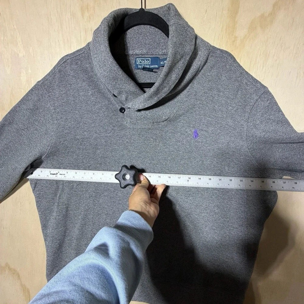 Polo Ralph‎ Lauren Shawl Collar Sweatshirt Gray Pullover Logo XL Men